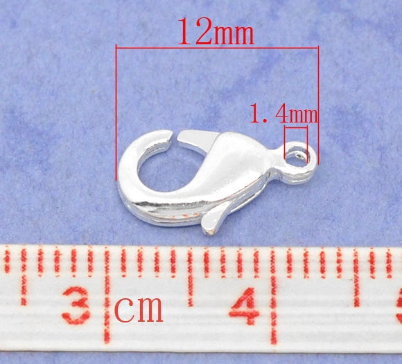 CL091A - 100 pcs. Silver Plated Lobster Clasps - 12mm X 7mm - Made of Copper! Very high quality! - Claw Clasps