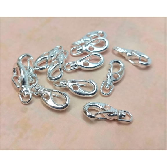 CL170 - 12 pcs. Silver Plated Lobster Clips Swivel Clasps for Key Ring - 22mm x 9mm- Rotates - Claw Clasps - Dozen