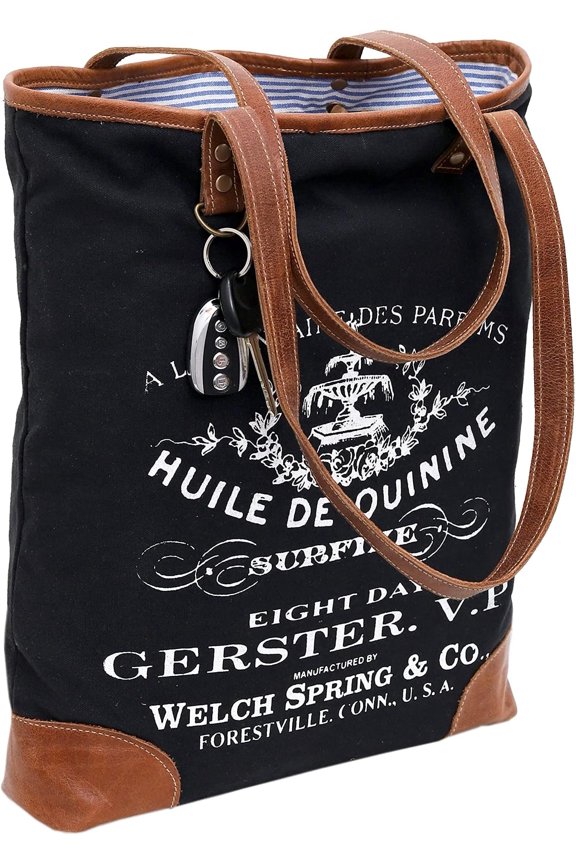 CLA Upcycled Canvas & Handbag 16 Inch Height & Cowhide Tote Bag, Canvas Handbags for women