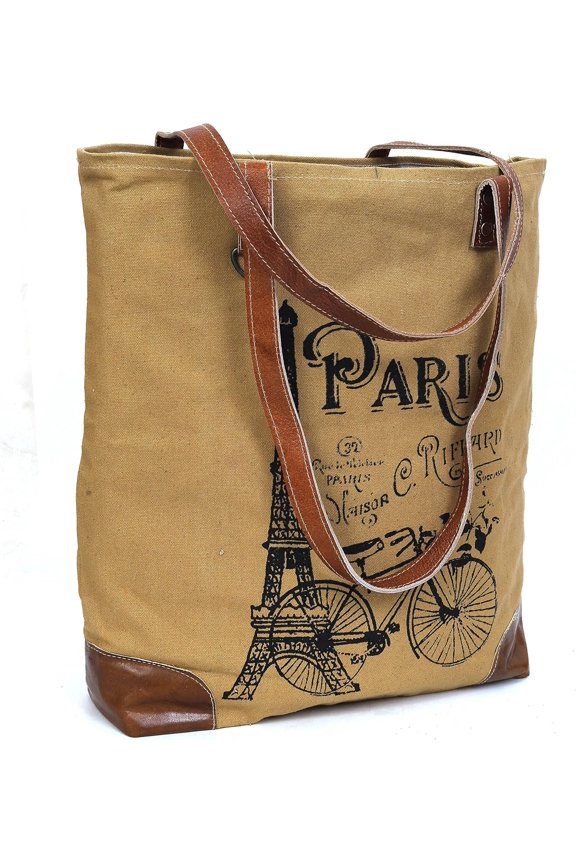 CLA Upcycled Canvas & Handbag 16 Inch Height & Cowhide Tote Bag, Canvas Handbags for women