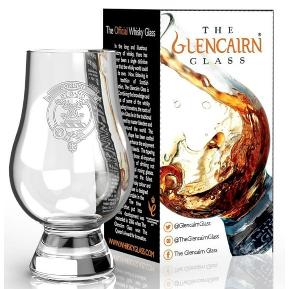 GLENCAIRN CLAN GORDON ETCHED  WHISKY GLASS IN GIFT CARTON