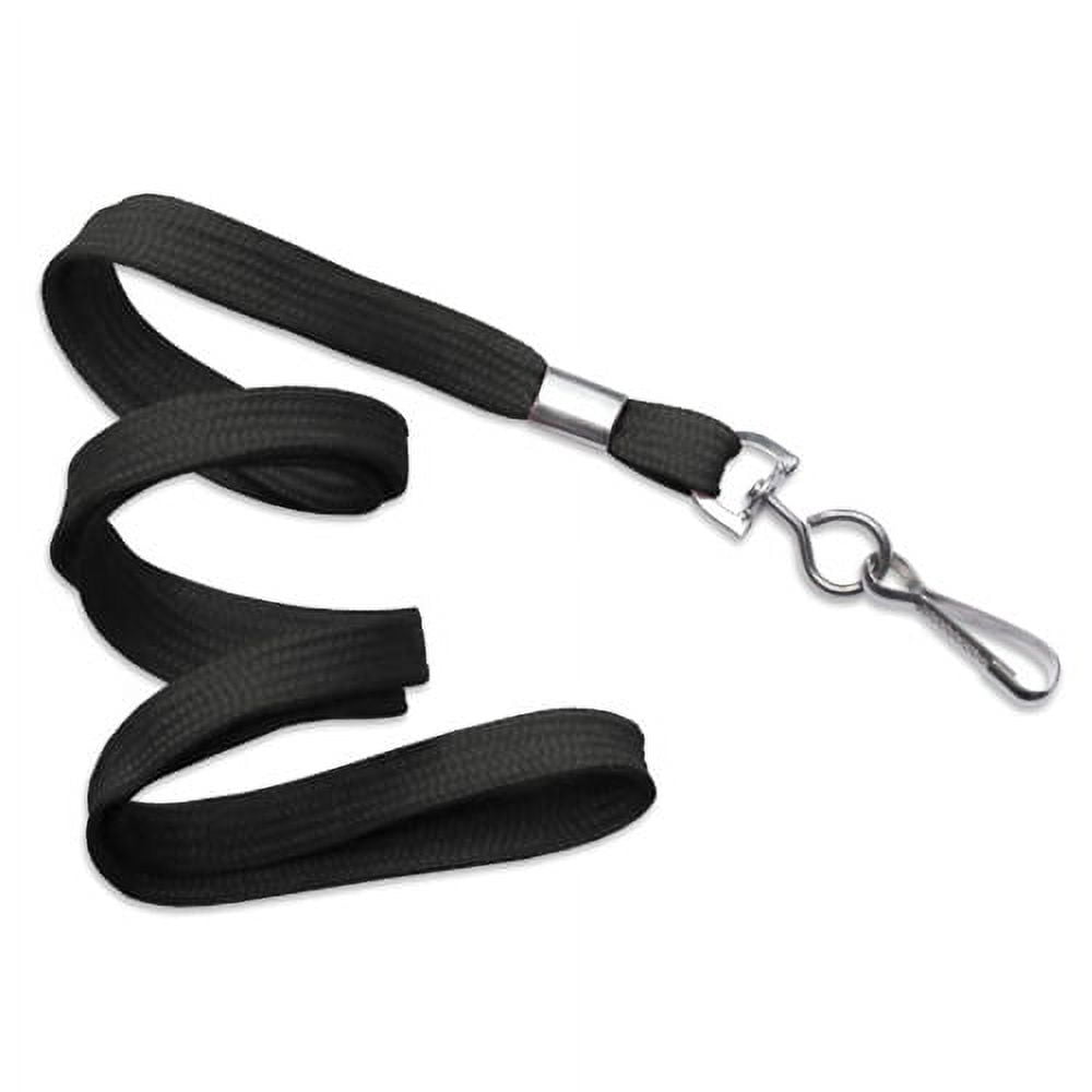 CLANF38-BK - Safety Lanyards for Name Badge and ID Card Holders - Flat Braid w/ Metal Bulldog Clip - 38in x 3/8in- Black - 100/Pk