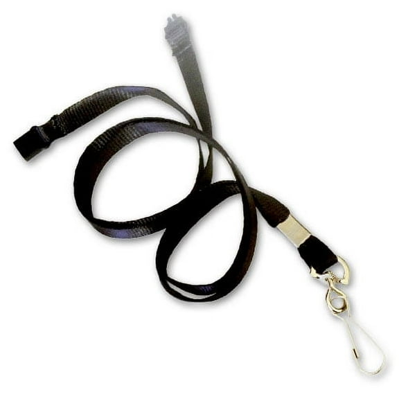 CLANFEB36BK - Economy Safety Lanyards for Name Badge and ID Card Holders - Flat Braid with Plastic Breakaway Clip + Metal Swivel Hook - Black - 36 in x 3/8in - 100/Bx