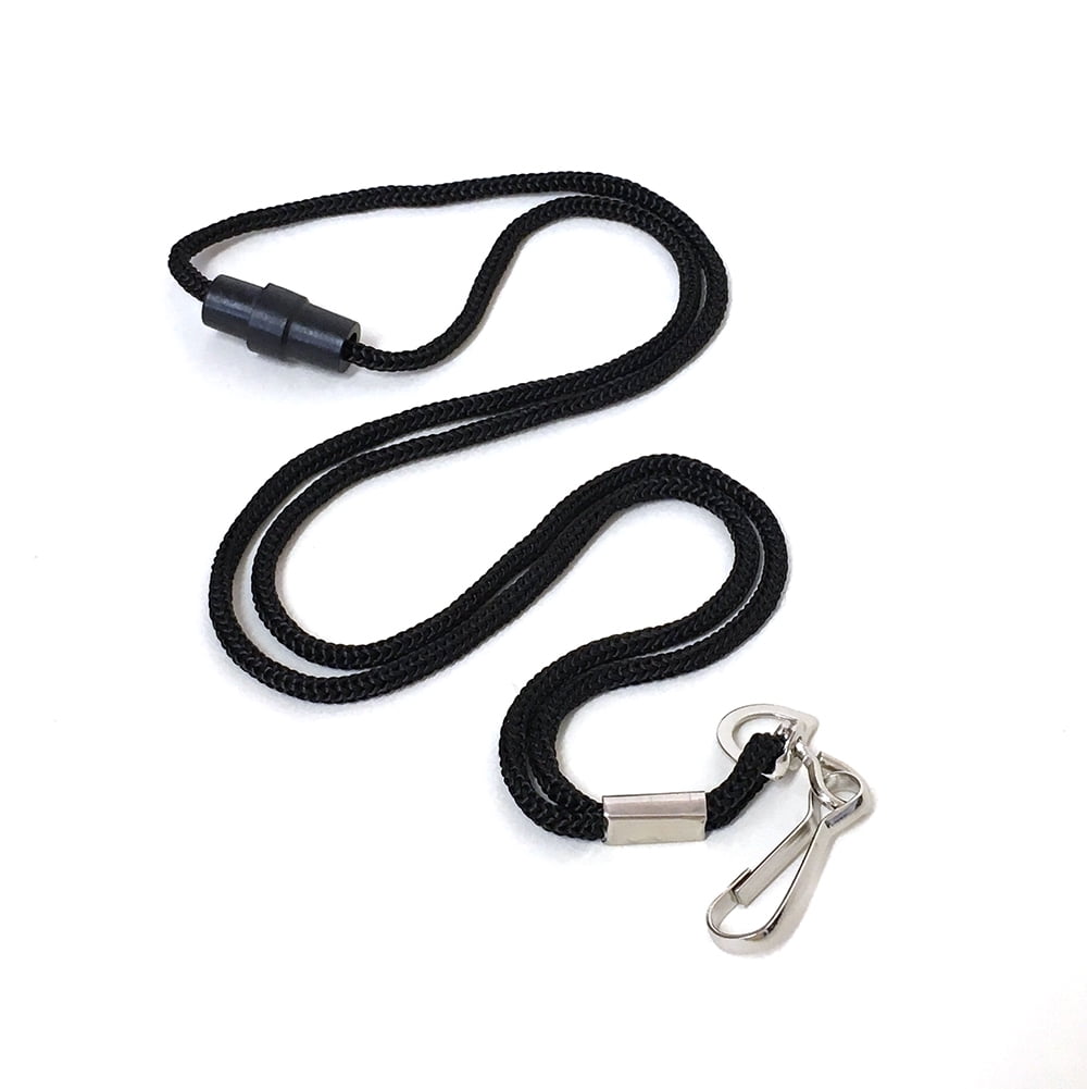 CLANYB36-BK - Safety Lanyards for Name Badge and ID Card Holders - Round Braid w/ Plastic Breakaway Clip + Metal Swivel Hook - 36in x 1/8 in - Black - 100/Bg