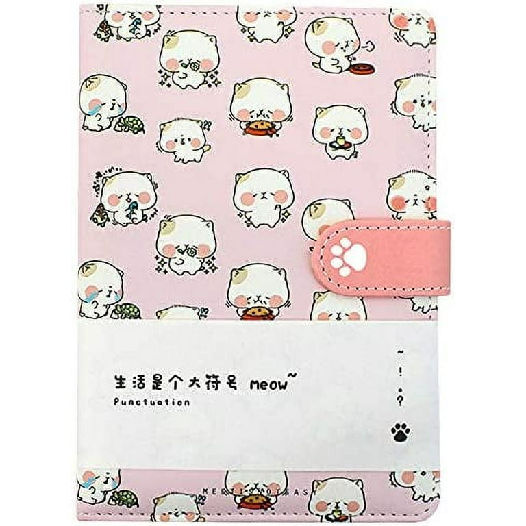 CLARA Cute Cat Notebook Japanese Sketchbook PU Leather Cover Diary Travel  Notebook (04714light pink) 