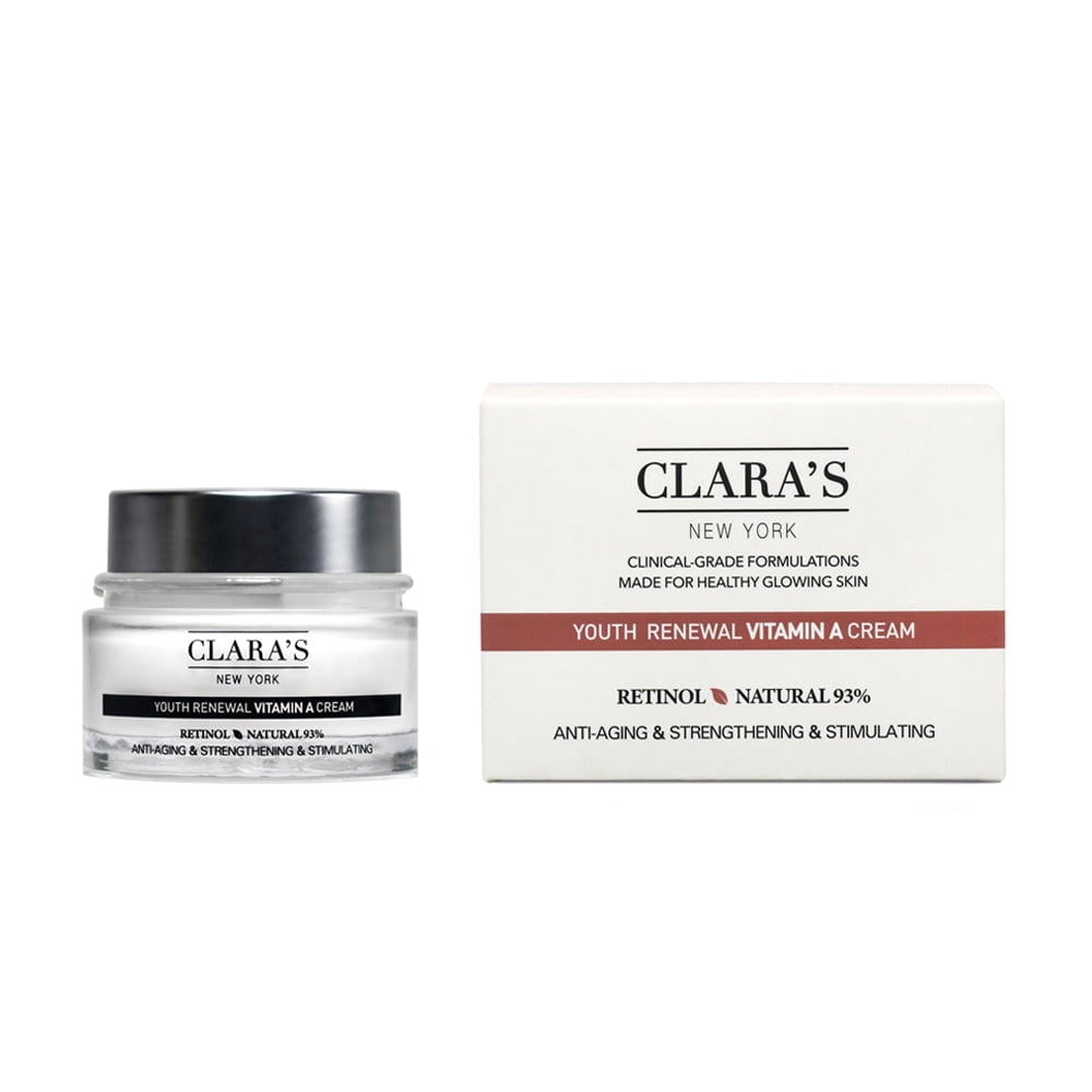 CLARA'S NEW YORK Youth Renewal Vitamin A Cream (Retinol) 1.69 fl oz. (50ml), For Healthy Glowing Skin