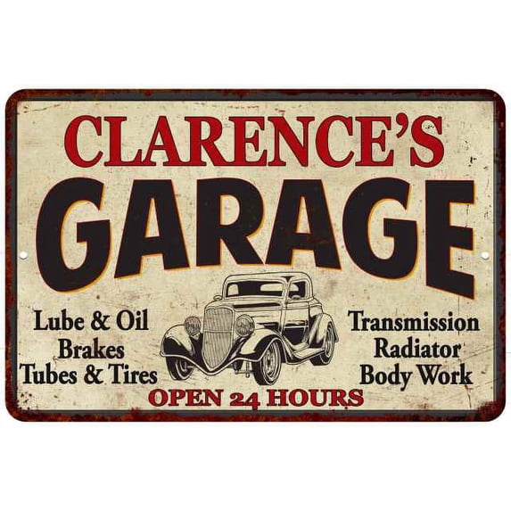 CLARENCE'S Garage Man Cave Metal Sign Decor 8x12 108120014096