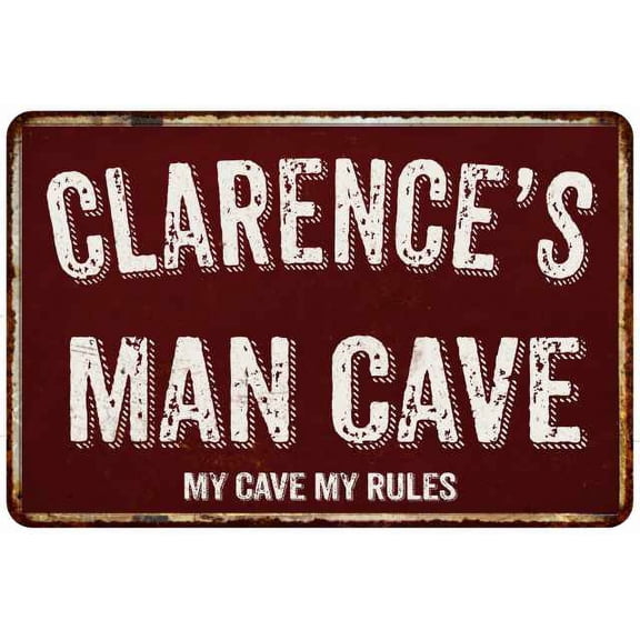 CLARENCE'S Man Cave Red Grunge Gift Sign Metal 12x18 Decor 208120003459