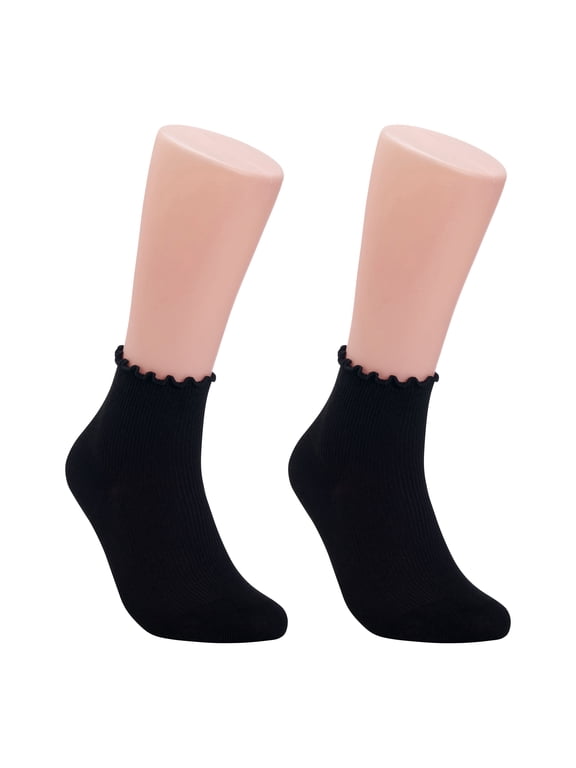Women's Black Rayon Blend Ankle Socks, 2 Pack