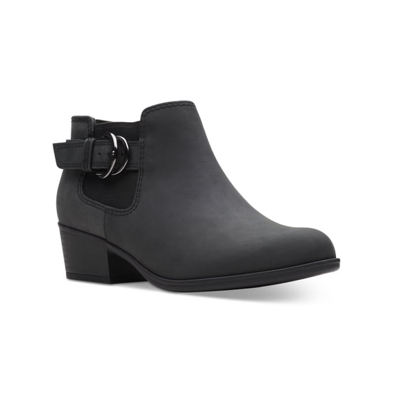 CLARKS COLLECTION Womens Black Cushioned Buckle Accent Adreena Round Toe Block Heel Zip-Up Leather Booties 5.5 M
