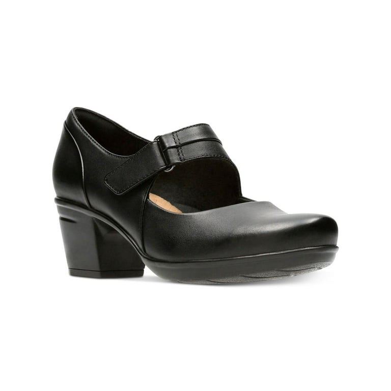 CLARKS COLLECTION Womens Black Mary Jane Cushioned Comfort Emslie Lulin Round Toe Block Heel Leather Pumps Shoes 7 M Walmart
