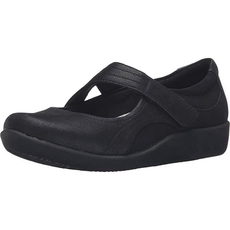 Clarks flat black shoes womens store