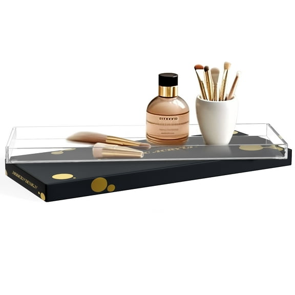CLASSIC ACRYLIC Vanity Tray for Bathroom, Office & Home, Clear, 12.5"x 4.5"x .75", Gift Box Included