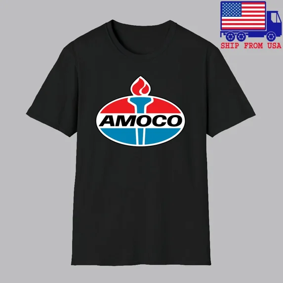 CLASSIC Amoco Oil Racing Car Motorcycle Men's Black T-shirt Size S-5XL