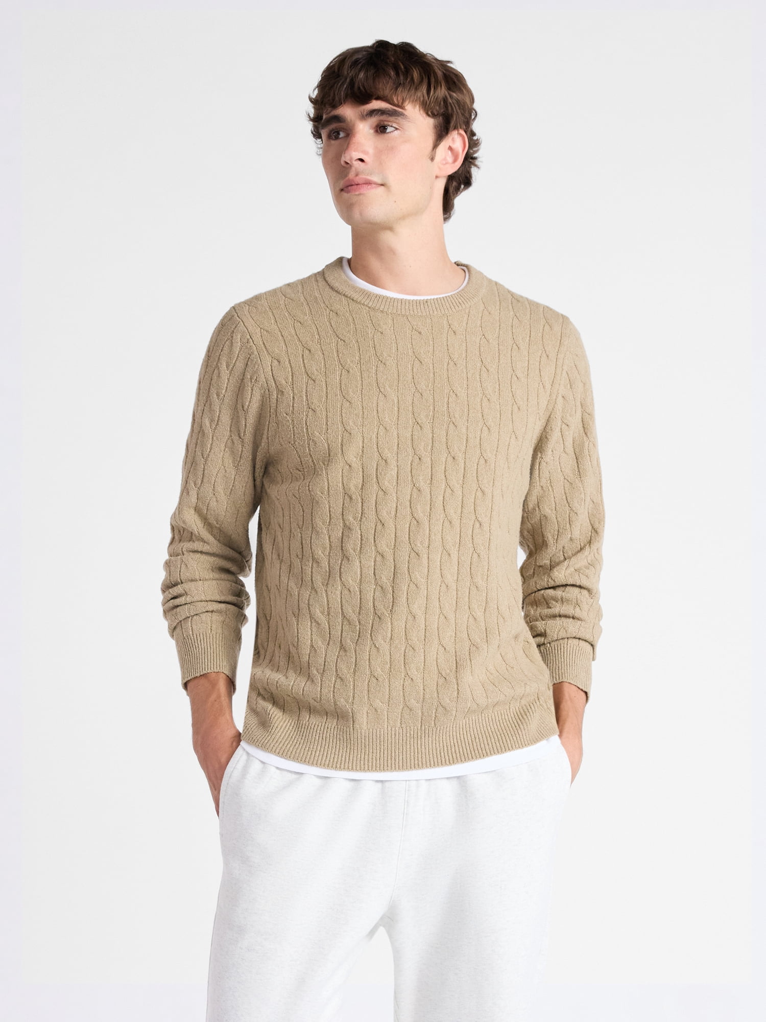 Free Assembly Men's Classic Cable Knit Sweater, Sizes XS-3XL