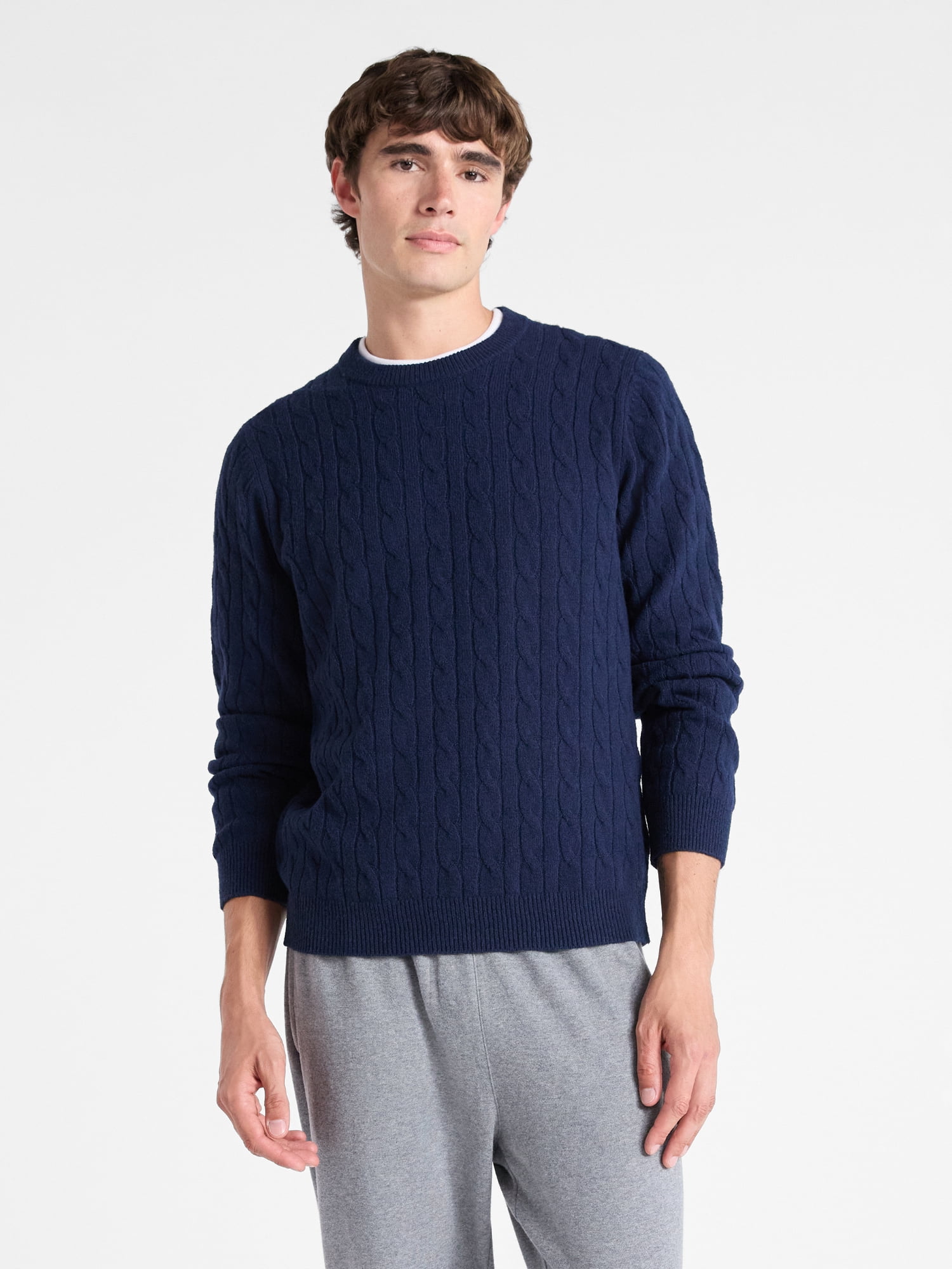 Free Assembly Men's Classic Cable Knit Sweater, Sizes XS-3XL