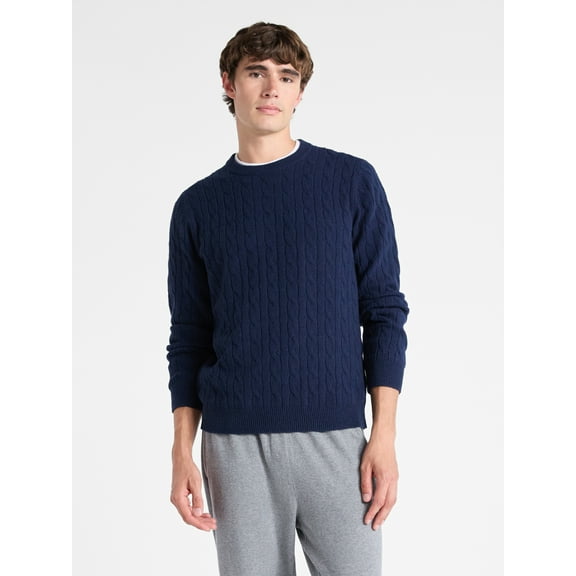 Free Assembly Men's Classic Cable Knit Sweater, Sizes XS-3XL
