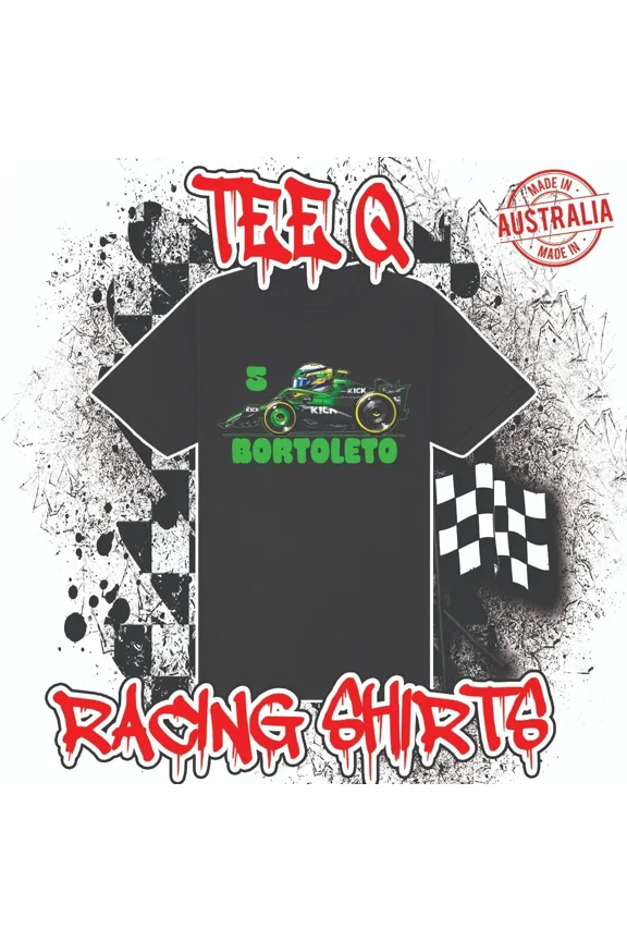 CLASSIC Gabriel Bortoleto 5 Sauber Racing F1 Cartoon Black Tee 100% Australian Cotton