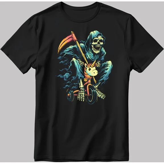 CLASSIC Last Ride Skeleton Riding Unicorn Short Sleeve White-Black Men's / Women's N579