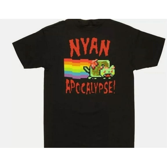 CLASSIC Nyan Cat Apocalypse T-Shirt Funny Meme Retro Graphic Cotton Unisex Black T-Shirt