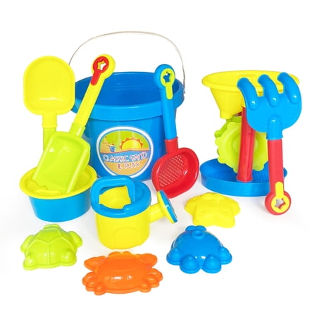 CLASSIC SAND & PLAY Sandcastle Beach Toys for Kids, 12 Pc Set, Heavy-Duty Plastic Bucket, Shovel, Sifter, Rake, and Sea Animal Molds, Interactive Play for Girls and Boys, Safe for Ages 2 and Up