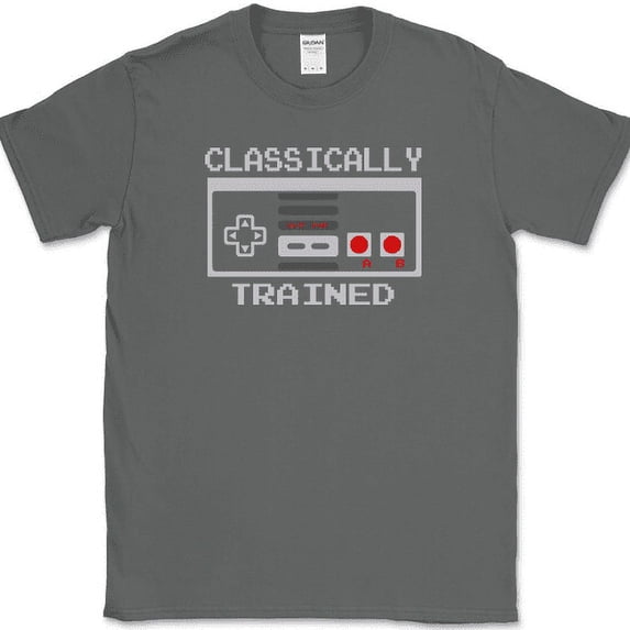 CLASSICALLY TRAINED T-Shirt Funny Video Gaming Gamer Graphic Tee - Charcoal, M