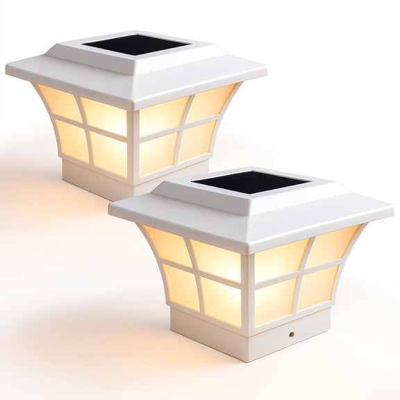 Classy Caps Prestige Solar Post Cap - Fits 4"x4" and 3.5"x3.5" Posts - White Vinyl (PVC) (Set of 2)