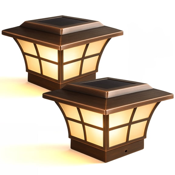Classy Caps Prestige Solar Post Cap - Fits 3.5"x3.5" and 4"x4" Posts - Electroplated Copper (Set of 2)
