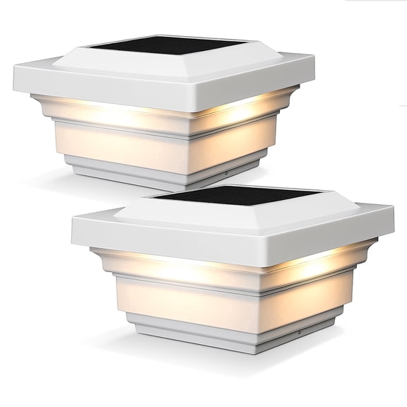 Classy Caps Regal Solar Post Cap - Fits 4"x4" Posts - White Vinyl (PVC) (Set of 2)