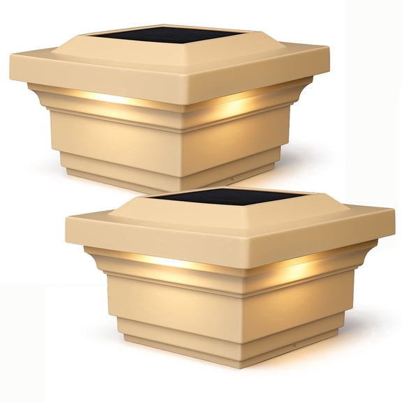 Classy Caps Regal Solar Post Cap - Fits 4"x4" Posts - Tan Vinyl (PVC) (Set of 2)