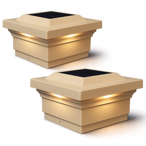 Classy Caps Majestic Solar Post Cap - Fits 5"x5" Posts - Tan Vinyl (PVC) (Set of 2)