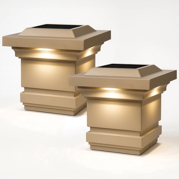 Classy Caps Classy Solar Post Cap - Fits 4"x4" Posts - Tan Vinyl (PVC) (Set of 2)