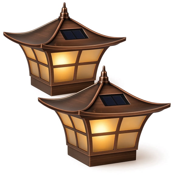Classy Caps Ambience Solar Post Cap - Fits 3.5"x3.5" and 4"x4" Posts - Lit Candle Effect - Electroplated Copper (Set of 2)