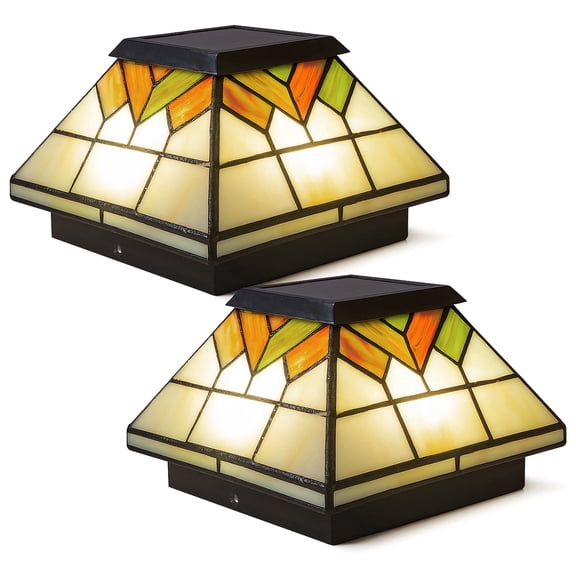 Classy Caps Wellington Solar Post Cap - Fits 3.5"x3.5", 4"x4", and 5"x5" Posts - Stained Glass (Set of 2)