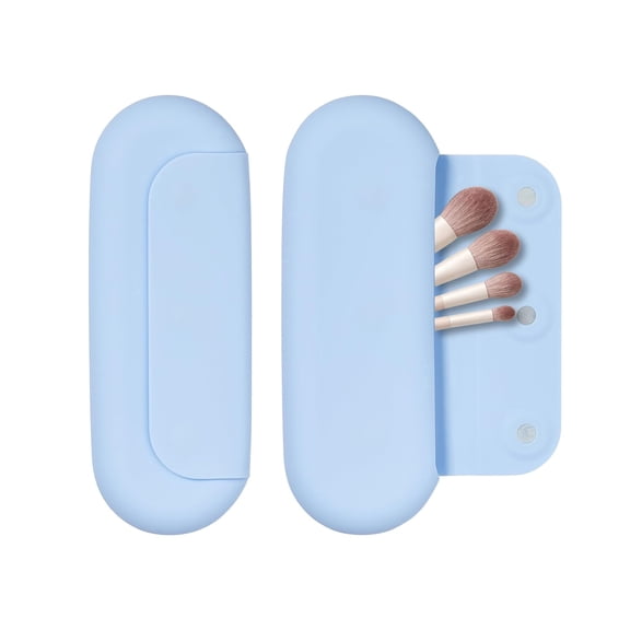 Éclat Silicone Makeup Brush Holder Travel, 3 in 1 Portable Bag With Anti-Fall Out Magnetic Closure & Cleaner Mat Case, Soft Cosmetic Tool Organizer Pouch Keeps Brushes Clean & Dust Free (Blue)