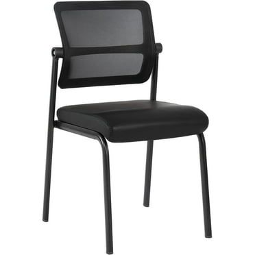 CLATINA Armless Waiting Room Chair with Adjustable Mesh Backrest, Office Guest Reception Chairs with Leather Cushion for Conference Lobby Side School,Black