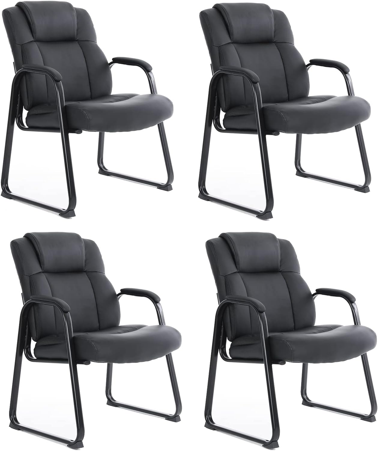 CLATINA Big & Tall 400 lb. Guest Chair, Leather Reception Chairs with Sled Base and Padded Arm Rest for Waiting Room Office Home and Meeting Conference-Black (4 Pack) - image 1 of 8