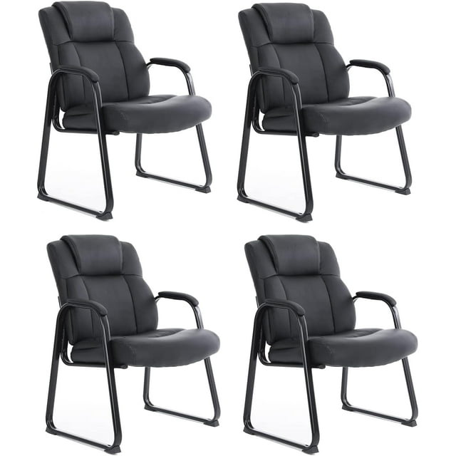 CLATINA Big & Tall 400 lb. Guest Chair, Leather Reception Chairs with Sled Base and Padded Arm Rest for Waiting Room Office Home and Meeting Conference-Black (4 Pack)
