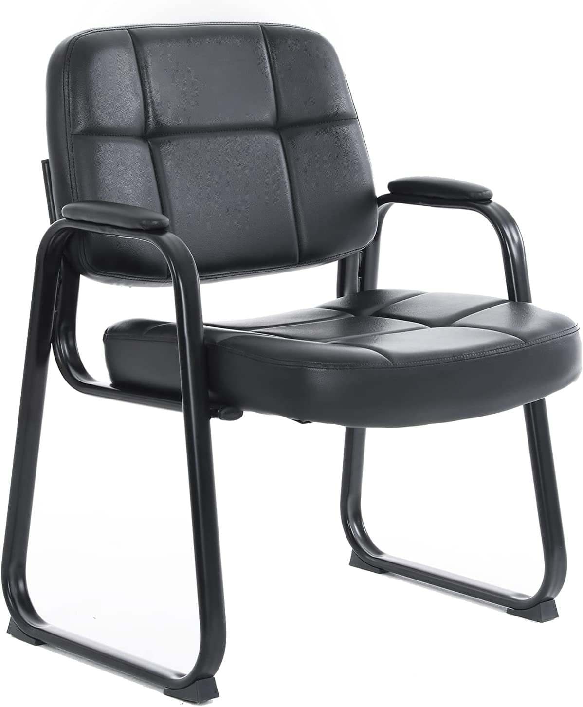 CLATINA Big Tall 400lbs Waiting Room Guest Chair with Bonded Leather Padded Arm Rest and Sled Base for Office Reception Lobby and Conference Desk