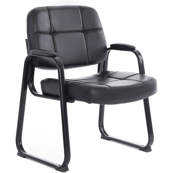 CLATINA Big & Tall 400lbs Waiting Room Guest Chair with Bonded Leather Padded Arm Rest and Sled Base for Office Reception Lobby and Conference Desk, Black(1 Pack)