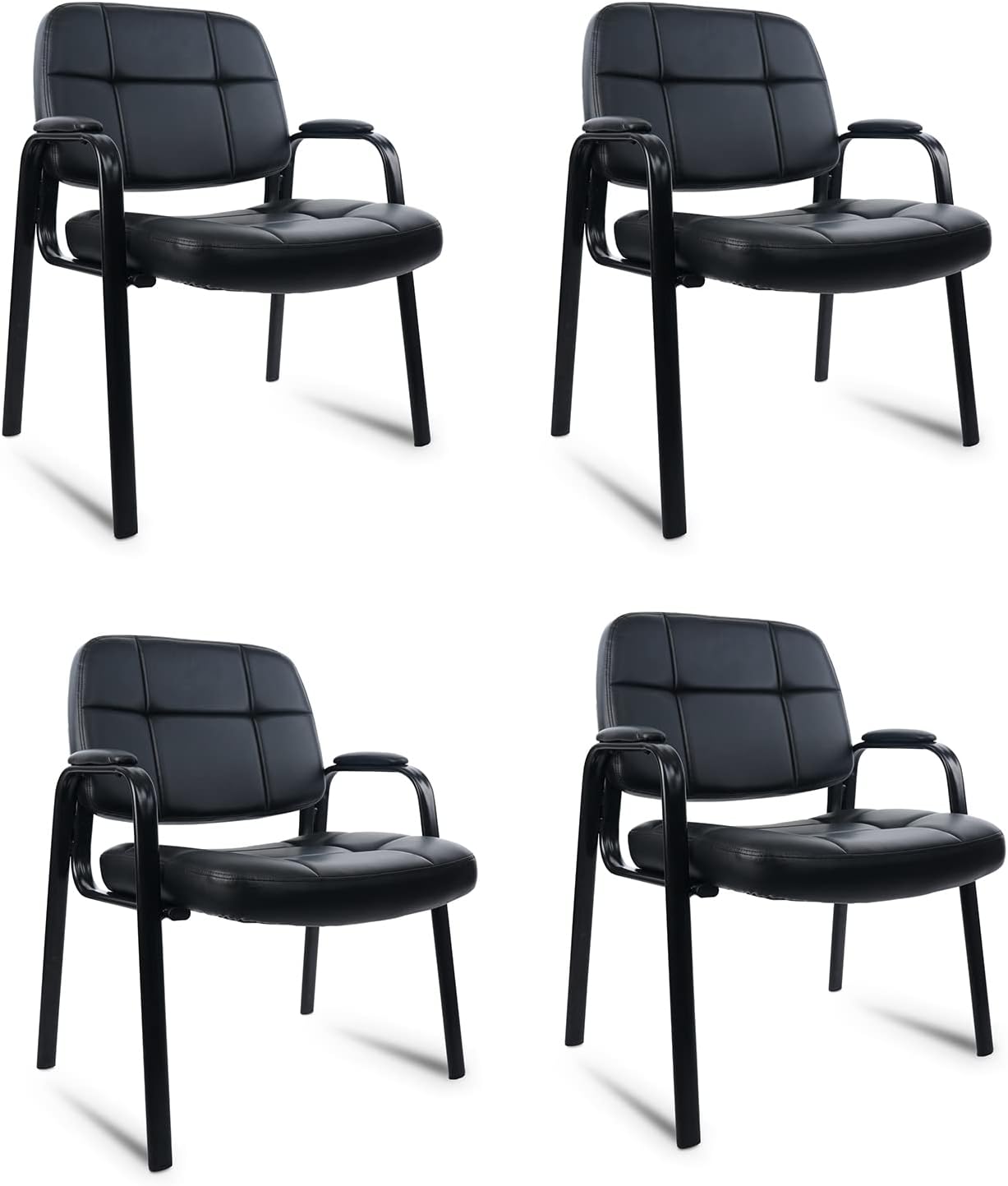 CLATINA Big & Tall 400lbs Waiting Room Guest Chair, Leather Office Reception Chair No Wheels with Padded Arms for Elderly Home Desk Conference Room Lobby Side Salon Clinic, Black(4 Pack) - image 1 of 8
