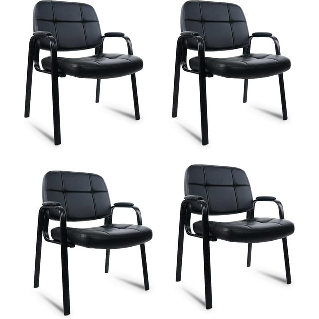 CLATINA Big & Tall 400lbs Waiting Room Guest Chair, Leather Office Reception Chair No Wheels with Padded Arms for Elderly Home Desk Conference Room Lobby Side Salon Clinic, Black(4 Pack)
