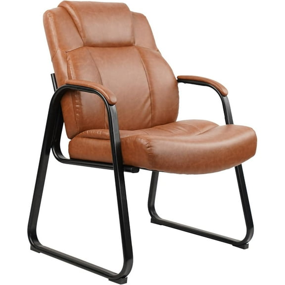 CLATINA Big & Tall 500 lb. Guest Chair, PU Leather Office Reception Chairs with Sled Base, Desk Chair No Wheels for Waiting Room Conference Lobby Computer Living Room, Brown