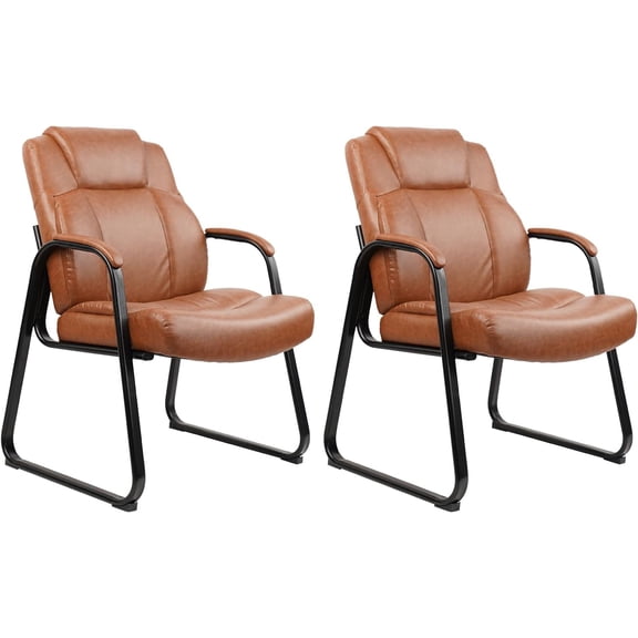 CLATINA Big & Tall 500 lb. Guest Chair, PU Leather Office Reception Chairs with Sled Base, Desk Chair No Wheels for Waiting Room Conference Lobby Computer Living Room, Brown, 2 Pack