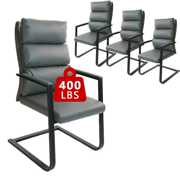 CLATINA Big Tall Office Guest Chair Upholstered Leather Comfortable Reception Chairs with Bonded Padded Arm Rest and Sled Base for Conference Waiting Room Home Patient 400Ibs Gray 4 Pack Walmart Busin...