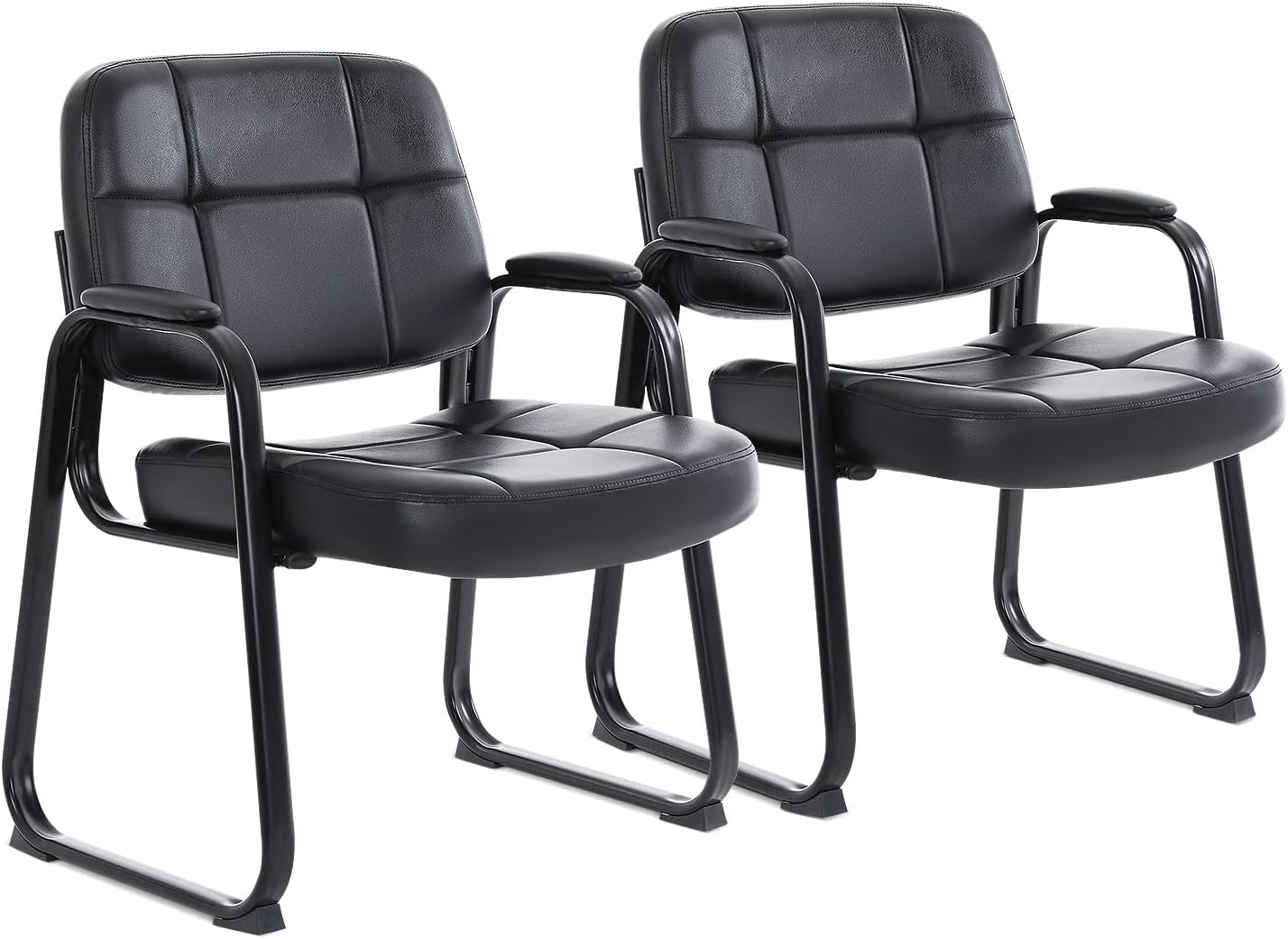 CLATINA Big & Tall Waiting Room Guest Chair with Bonded Leather Padded Arm Rest and Sled Base for Office Reception Lobby and Conference Desk, Black(2 Pack) - image 1 of 7