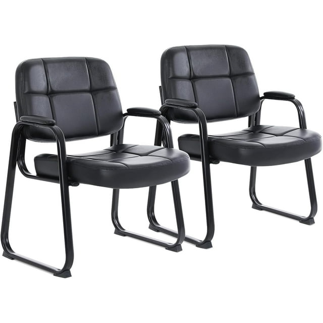 CLATINA Big & Tall Waiting Room Guest Chair with Bonded Leather Padded Arm Rest and Sled Base for Office Reception Lobby and Conference Desk, Black(2 Pack)