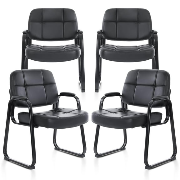 CLATINA Big & Tall Waiting Room Guest Chair with Bonded Leather Padded Arm Rest and Sled Base for Office Reception Lobby and Conference Desk, Black(4 Pack)