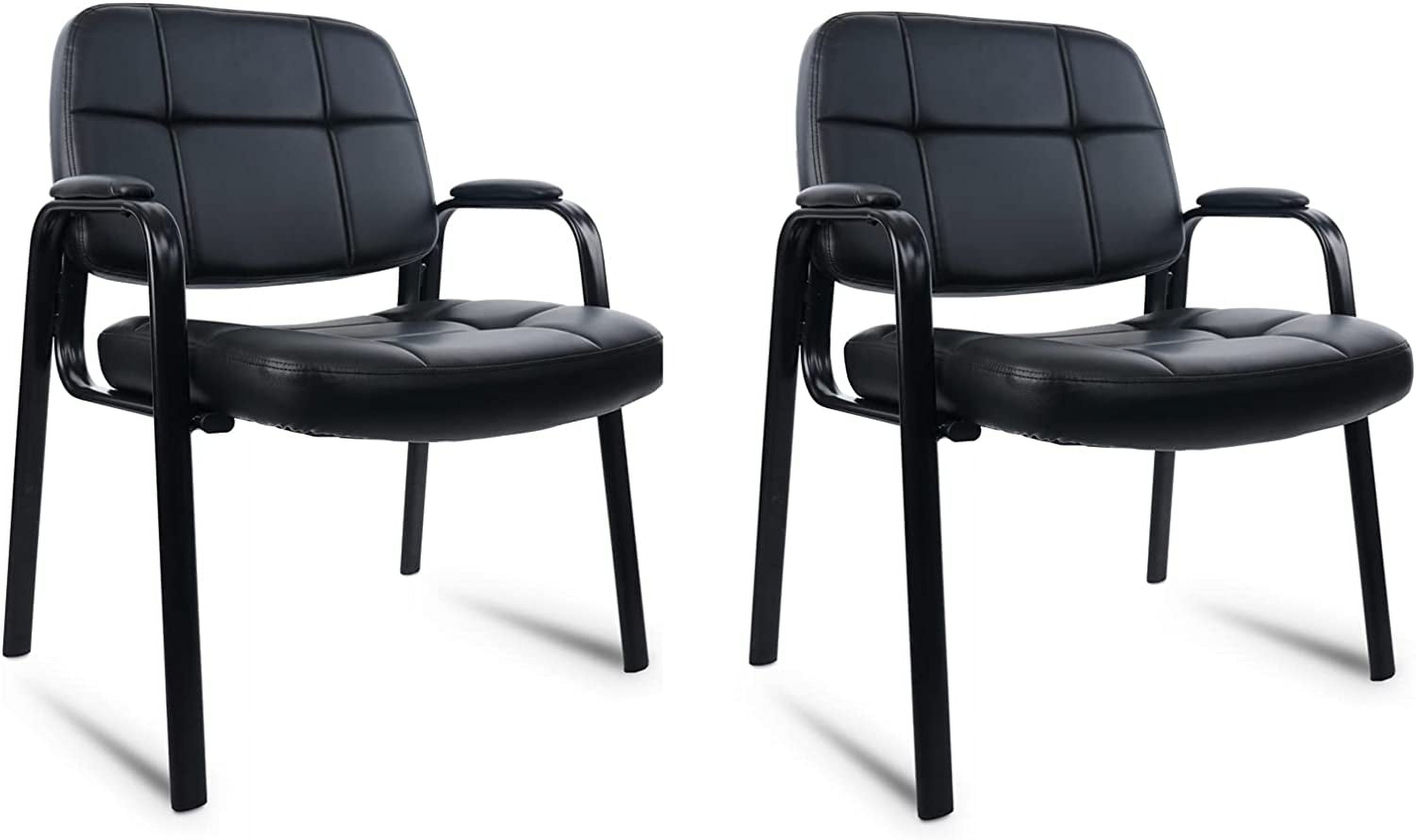 Black Leather and Metal Conference Room Chairs Set of 2