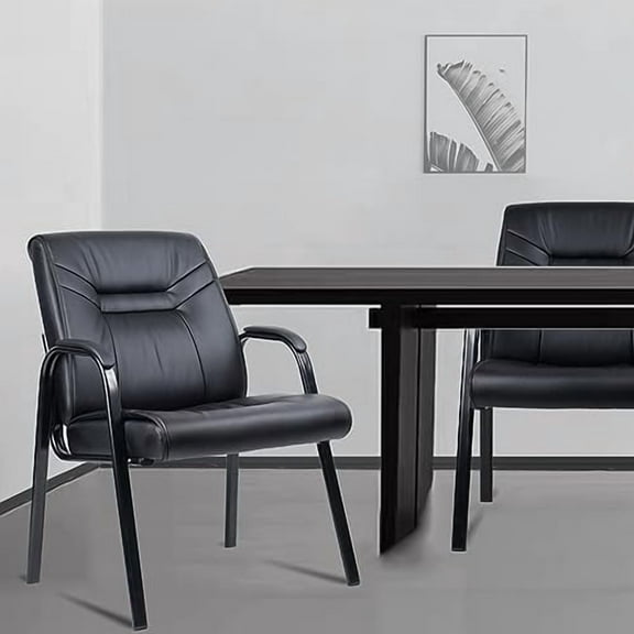 CLATINA Big Tall Wide Office Guest Chair Heavy Duty 500lbs Leather Comfy Side Reception Chairs with Arms No Wheels, Executive Bariatric Lobby Chair for Meeting Conference Waiting Room Stationary Blac